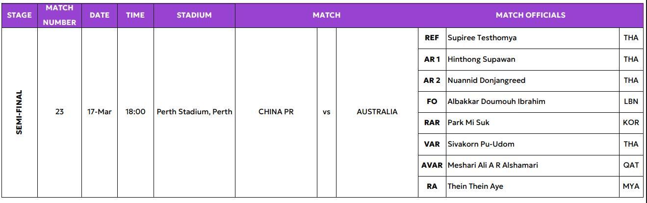 完美对战平台-官方:泰国裁判泰斯托姆亚将执法中国女足vs澳大利亚女足